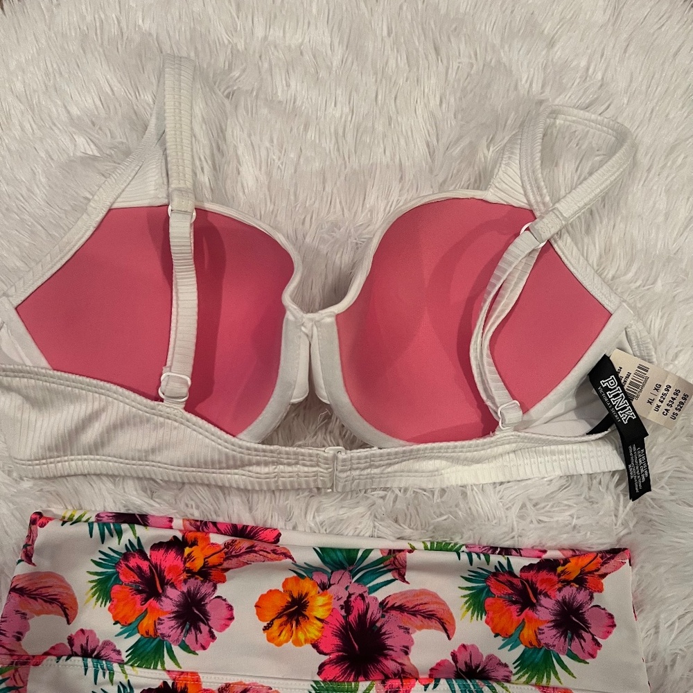 NWT Victorias Secret Pink Swim Suit/Bikini | Size L/XL | White/Floral Tropical - Picture 6 of 11